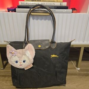 Longchamp Le Pliage Club Tote Bundle with LinaBell Plush Bag Charm - Gunmetal Gr